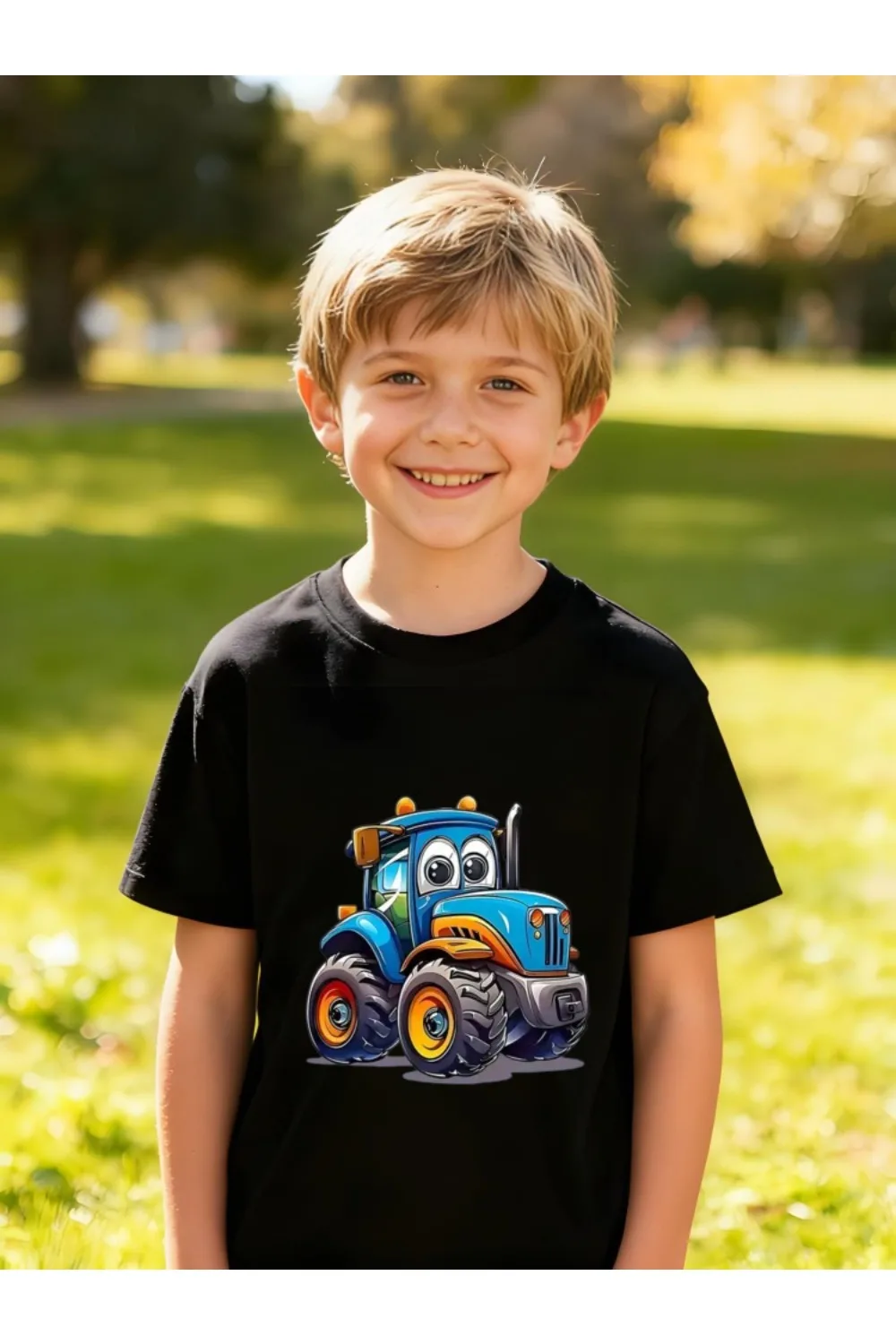 Agriculture Farming Cartoon - ​Kids Children's Cotton T-Shirt Cartoon Tractor